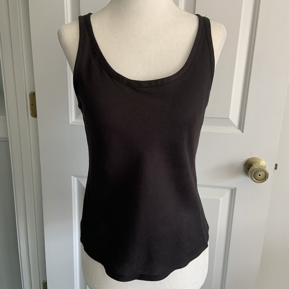 Michael Simon Black Sleeveless Shell Tank Top Linen slim fit women sz Small
